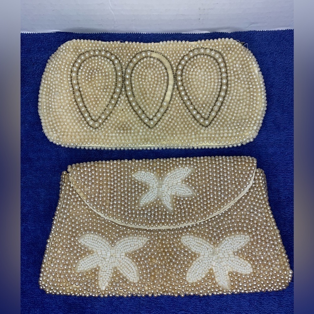 2 Vintage PEARL BEADED PURSE One Is By Dormar Evening Bag Clutch - Made in Japan